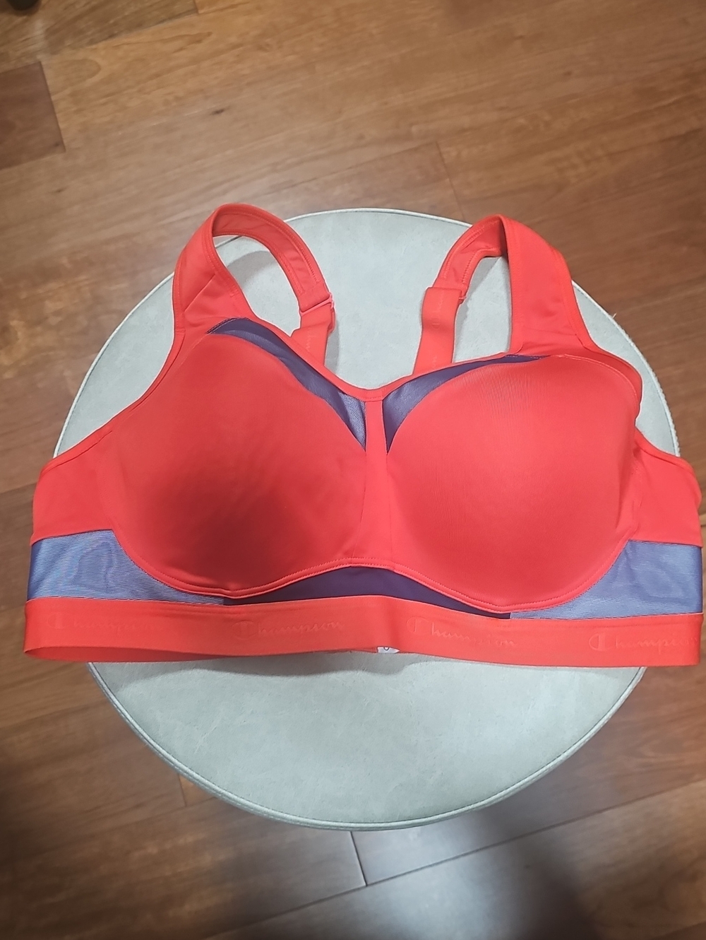 Champion Coral Red Sports Bra with Purple Accents